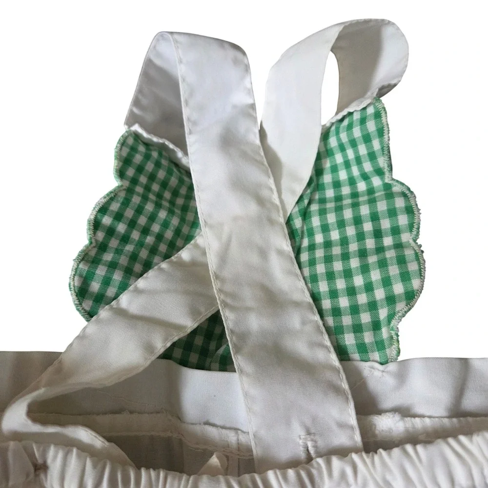 Vintage Green Gingham Cat Face Baby Romper White Shorts 18 Months 8220K